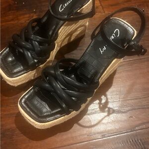 Circus by Sam Edelman Black Braided Strap Espadrille Wedge Sandals